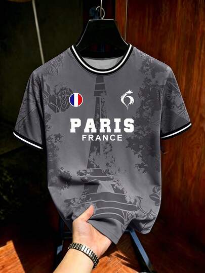 Manfinity Sport Corelite Men's Casual Printed Short Sleeve T-Shirt For Sports & Daily Wear