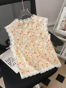 GlowEve 女士夏季沙滩度假休闲碎花蕾丝边无袖上衣 - 彩色 - 查看 2