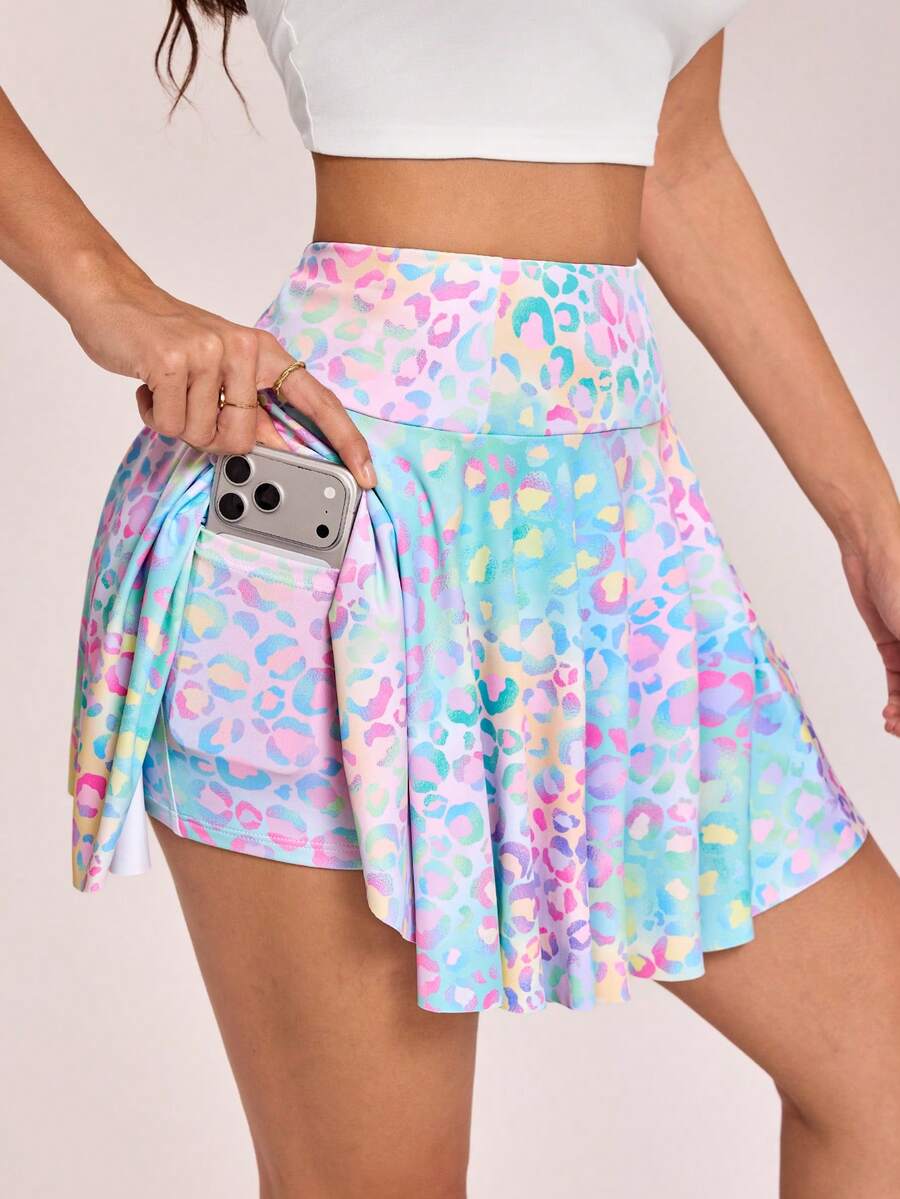 SHEIN Sports 女士豹纹口袋裙裤 - 彩色 - 查看 1