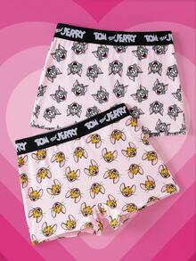 TOM & JERRY X SHEIN 女士字母腰带休闲平角内裤 - 粉色 - 查看 1