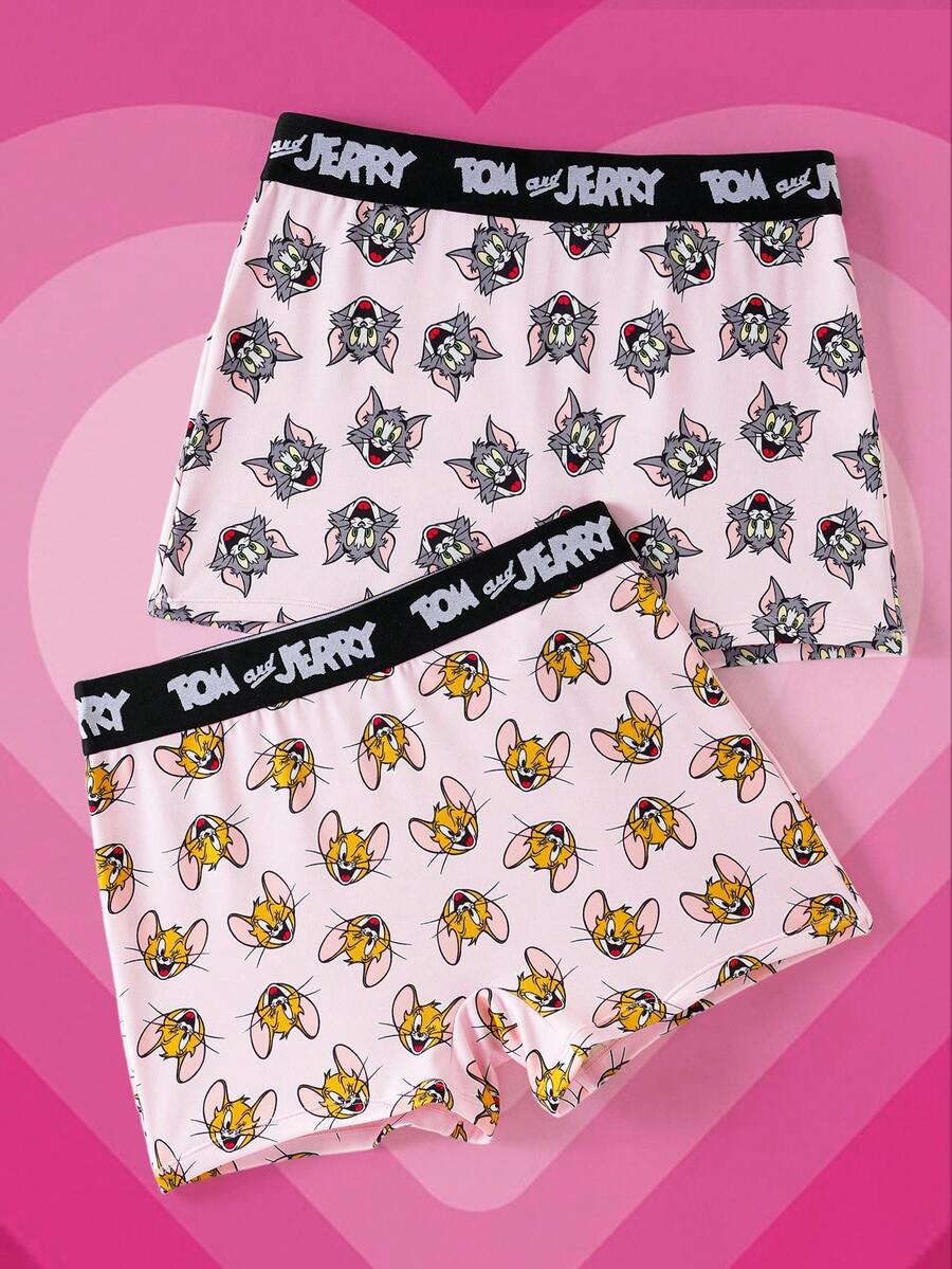 TOM & JERRY X SHEIN 女士字母腰带休闲平角内裤 - 粉色 - 查看 1