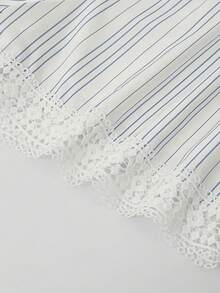 Lacomfia Shorts de talla grande para mujer con contraste de encaje y cordón en la cintura - Blanco - Ver 3