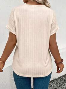 EMERY ROSE Camiseta de manga corta con cuello en V acanalado ancho de punto suave, nueva llegada de primavera/verano, talla grande - Albaricoque - Ver 2