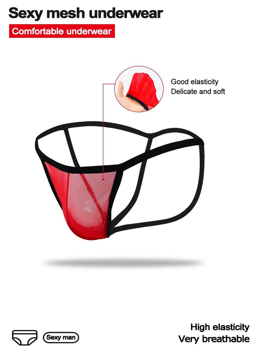DrisQ DrisQ Fashionable Red Hollow Mesh Bulge Enhancing Sexy Men Underwear - Red - View 1