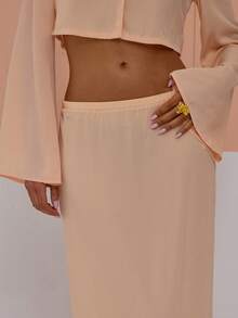 MUSERA Falda maxi de corte recto con cintura elástica, de ajuste holgado y fluido, ideal para primavera, verano, vacaciones, salidas y un look femenino y fresco - Rosa coral - Ver 5