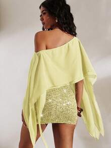 Opulessa 2pcs Solid Color Knit Fitted Tube Top & Asymmetric Neck Loose Woven Blouse Set,Summer Top - Light Yellow - View 4