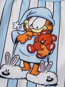 GARFIELD | SHEIN Set Pakaian Santai Kasual Atasan Camisole dan Celana Pendek Motif Kartun Garis-garis untuk Anak Perempuan Remaja - Blue and White - View 5
