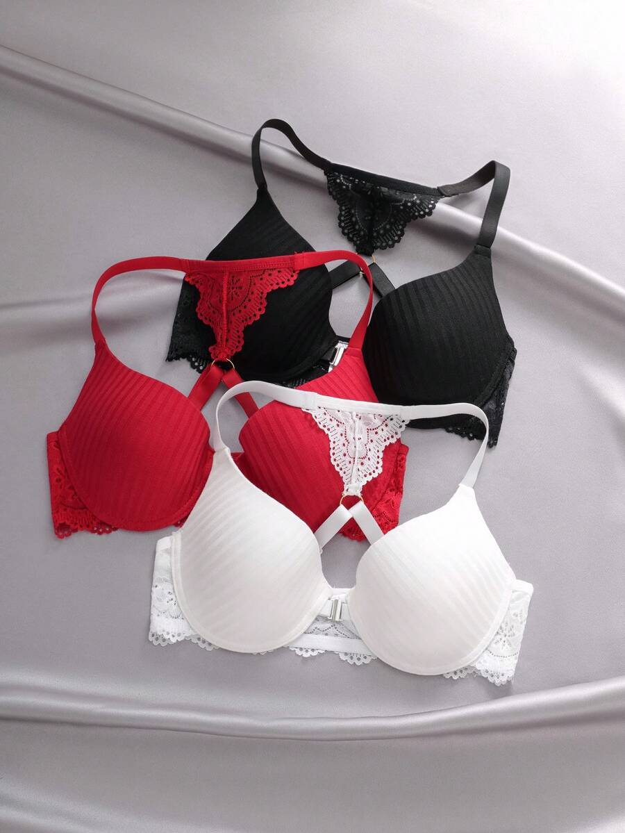 Bộ áo ngực ren gợi cảm 3 mảnh đóng phía trước - Nhiều màu - Xem 1