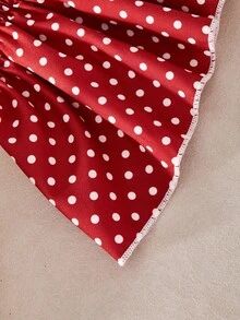 SHEIN Áo hai dây không tay in họa tiết chấm bi cho bé gái, kiểu dáng ôm sát, phong cách đồng quê ngọt ngào, thích hợp mặc hàng ngày và đi nghỉ mát vào mùa xuân/hè. - Đỏ - Xem 4