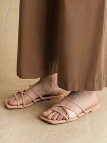 Alvarani 女士平底凉鞋，优雅舒适，加大码，方头沙滩拖鞋，黑色、白色、米色、卡其色、紫色、金色 - 卡其色 - 查看 3
