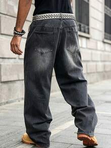 Manfinity EMRG Men's Casual Versatile Everyday Wear Loose Fit Jeans With Pockets - Black - View 2