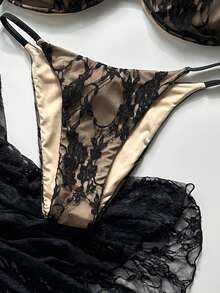 Swim SXY 3 Stücke Spitze Maxikleid, Bikini Bademode Set, sexy Trägerkleid mit Perlenverzierung, geeignet für Strand, Resort, Pool Party - Schwarz - Übersicht 4