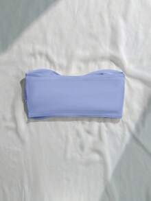 Swim Vcay 女款淺藍色極簡休閒日常泳衣上衣，適合度假海灘假期夏季 - 藍色 - 查看 3