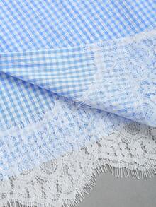 Sweetra Falda de encaje con parches, nueva llegada primavera/verano 2026, de moda y elegante, adecuada para atuendos diarios y de oficina - Azul - Ver 7