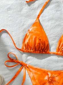 Swim Vcay Women's Sexy Random Print Halter Tie Bikini Set, Summer - Orange - View 3