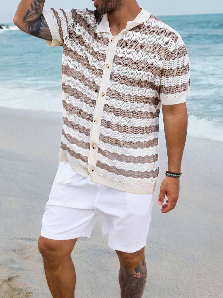 Men's Colorful Striped Cardigan Sweater, Summer