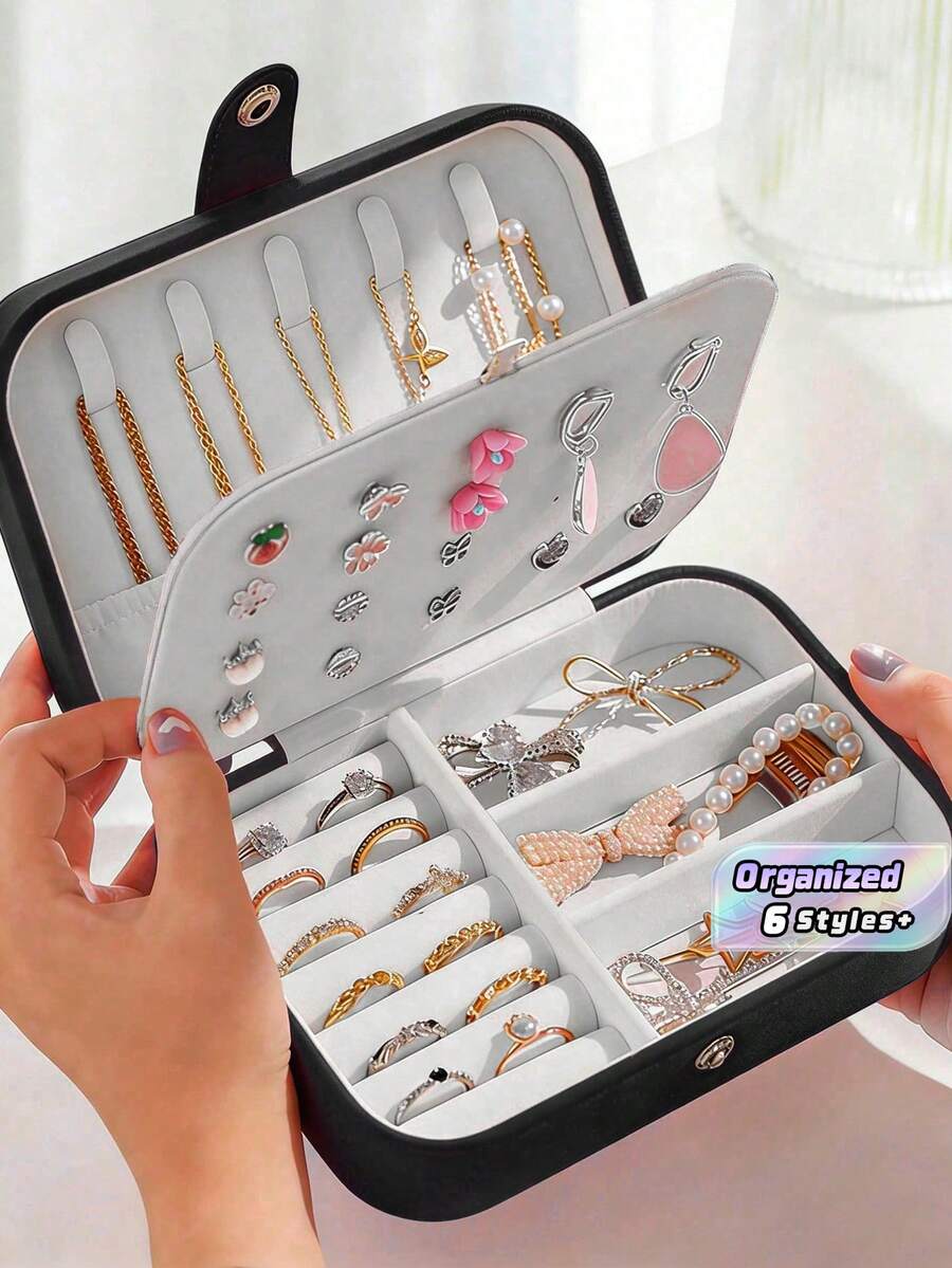 1PC Portable Travel Jewelry Organizer, Mini Multi-Function Case For Rings Earrings Necklace, Large Capacity Waterproof Display Box - Multicolor - View 1