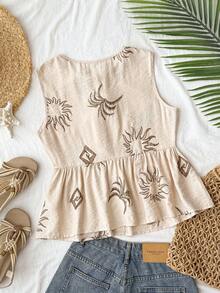 Top de Chifón con Estampado de Cebra para Mujer, con Dobladillo Peplum, Atuendo Casual para Vacaciones de Primavera/Verano, Ropa para Fiesta en la Playa de San Valentín - Albaricoque - Ver 7