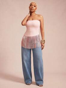 Vixey Quần jeans nữ thường ngày có túi và nút - Rửa nhẹ - Xem 2