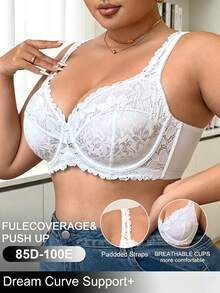 Áo ngực Base Rule Underwear & Sleepwear 1 chiếc dành cho nữ cỡ lớn, có gọng, họa tiết ren hoa, không đệm mút, thoải mái và nâng đỡ tốt, dây đeo rộng. - trắng - Xem 4