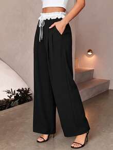 Editum Celana Panjang Wanita Terbaru, Elegan, dengan Hiasan Rumbai dan Saku Warna Kontras, Cocok untuk Pemakaian Sehari-hari, Bepergian, dan Berbagai Acara. - Hitam - View 8