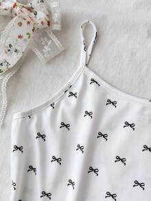 SHEIN 少女蝴蝶针织吊带背心和短裤睡衣套装 - 白色 - 查看 8