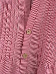 Franclia Plus Size Woven Ruffle Collar Drawstring Casual Cute Plaid Shirt Holiday Light Pink Summer - Red - View 5