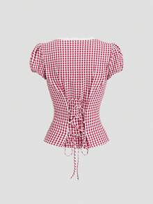 Sweetra 2026 Spring/Summer New Arrival Cute Plaid Shirt, Exquisite Design, Suitable For Picnic & Outdoor Wear - Red - View 2