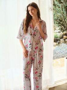 MOTF PREMIUM WOMEN'S LINEN SHIRT AND PANTS PAJAMA SET, SPRING/SUMMER - Blue - View 6