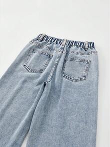Quần jeans ống rộng dáng rộng, chất liệu denim mài, thích hợp cho bé gái tuổi teen. - Màu xanh lam - Xem 5