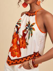 Travachic Women's Vacation Casual Tropical Print Halter Top - Multicolor - View 3