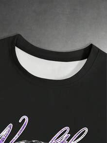 Manfinity EMRG 2pcs/Set Men's Black & White Contrast Franklin Dollar Print Short Sleeve T-Shirt + Shorts, Casual Street Style Summer Holiday Party Outfit - Multicolor - View 4