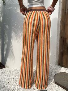Aloruh Damen Frühling/Sommer neue gestreifte Hose, taillenniedrige weite Beine lässig vielseitige Hose, bunte gestreifte Hose, Damen Resort-Bekleidung - Verschiedenfarbig - Übersicht 3