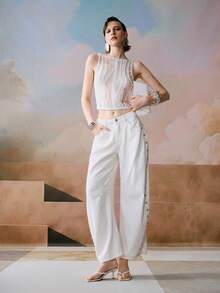 Femmeiva Women's Solid Color Sexy Crew Neck Sleeveless Knit Top Club Night White Autumn - White - View 5