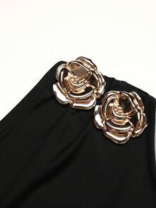 SHEIN Đầm đen cổ lệch thanh lịch dành cho bé gái tuổi teen - màu đen - Xem 7