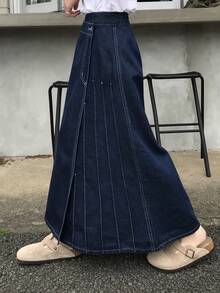 FRIFUL 女士纯色裹身休闲牛仔迷你裙，春夏款 - 藍色 - 查看 5