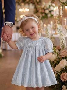 SHEIN Baby Girl Butterfly Decor Short Petal Sleeve Casual Dress - Blue - View 9