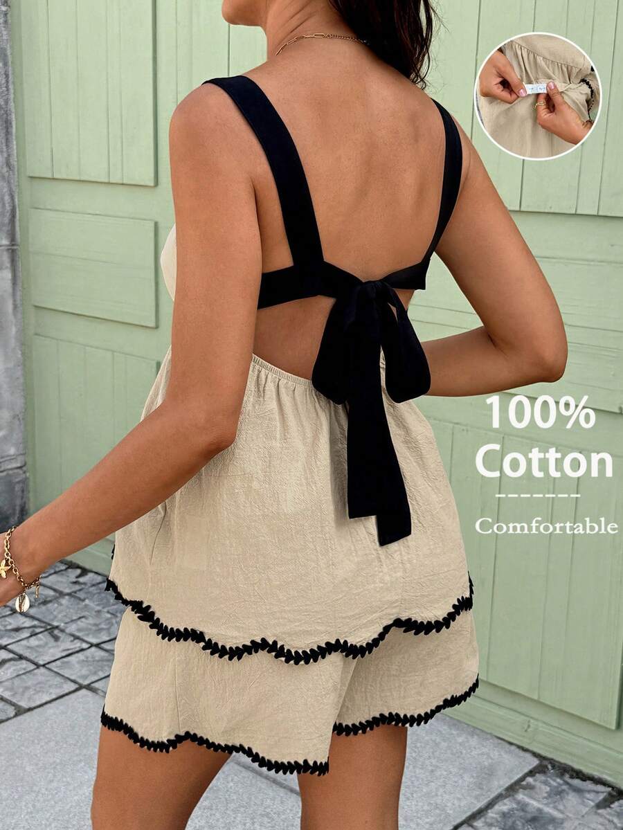 SHEIN Bộ 2 quần short bầu thêu họa tiết, cạp chun điều chỉnh được, kiểu dáng giản dị và đa năng. - Nhiều màu - Xem 1