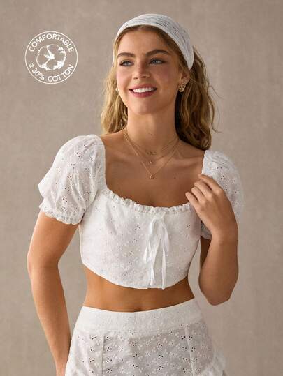 WESTFADE Blusa corta con cuello corazón y botones delanteros con ojales