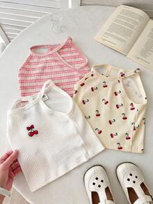 THE HAPPY LOOK Bộ 3 áo hai dây dệt kim mềm mại in hoa cho bé gái. - Màu Hồng baby - Xem 3