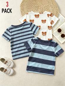 SHEIN Playful Pals Bộ đồ dệt kim 3 món họa tiết khủng long cho bé, áo thun ngắn tay, thích hợp cho mùa xuân/hè. - Nhiều màu - Xem 2