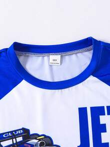 Tween Boy Colorblock Letter & Cartoon Print Crew Neck Short Sleeve T-Shirt - Blue - View 5