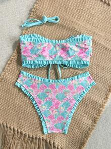 Soleia Women's Beach Vacation Shell Print Swimwear Set - Multicolor - View 2