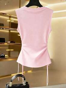 GlowEve CURVE Plus Size Women Solid Color Zipper Pleated Casual Versatile Daily Wear Top - Pink - View 2
