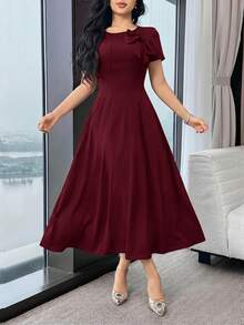 Modelyn Đầm trơn màu trơn thanh lịch dành cho nữ, điểm nhấn là nơ trang trí, thích hợp cho mùa hè. - Màu Đỏ Sâu - Xem 1