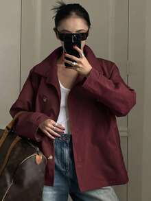 DAZY Women's Casual Commuter Solid Color Windbreaker - Burgundy - View 3