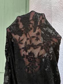 SHEIN Chân váy bầu thời trang, đa năng, chất liệu ren, vạt bất đối xứng, eo điều chỉnh được. - màu đen - Xem 6