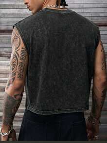 AXEPEAK Men's Summer Washed Metal Decor Round Neck Tank Top - Black - View 2
