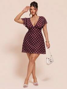 SHEIN BAE 大码V领荷叶边短裙 - 彩色 - 查看 7