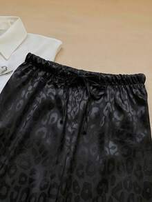SHEIN Tall CURVE Quần ống rộng cỡ lớn in họa tiết da báo, cạp chun. - màu đen - Xem 3